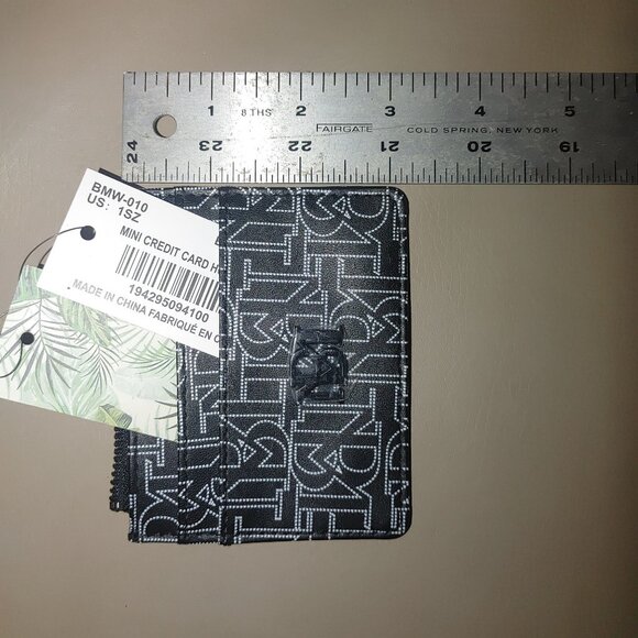 Badgley Mischka Black White Logo Monogram Mini Credit Card Holder Coin Wallet - Picture 2 of 8